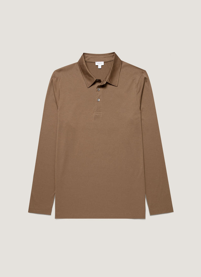 Men's Long Sleeve Classic Jersey Polo Shirt in Dark Cedar