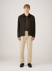 Men's Long Sleeve Classic Jersey Polo Shirt in Dark Chocolate