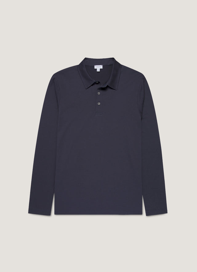 Men's Long Sleeve Classic Jersey Polo Shirt in Navy