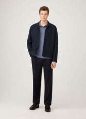 Men's Long Sleeve Classic Jersey Polo Shirt in Selvedge Blue