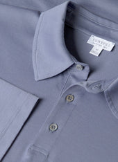 Men's Long Sleeve Classic Jersey Polo Shirt in Selvedge Blue