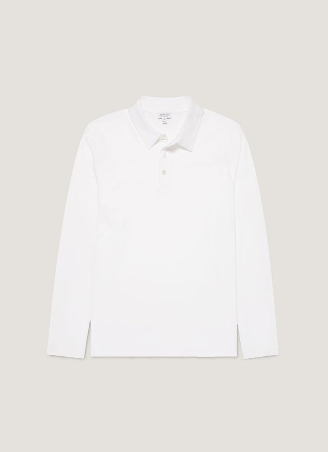 Men's Long Sleeve Classic Jersey Polo Shirt in White