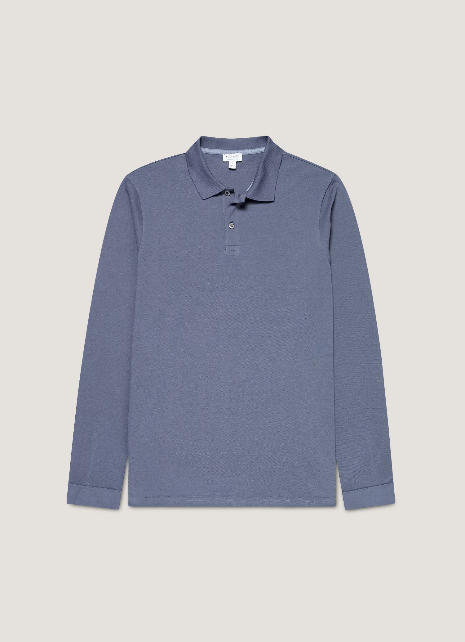 Men's Long Sleeve Piqué Polo Shirt in Selvedge Blue