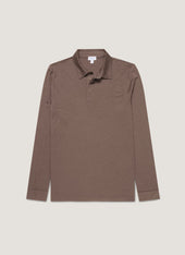 Men's Long Sleeve Ultra-Fine Merino Polo Shirt in Sandstone