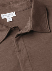 Men's Long Sleeve Ultra-Fine Merino Polo Shirt in Sandstone