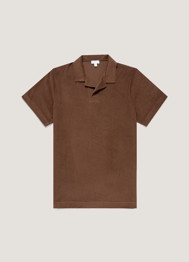 Men's Towelling Polo Shirt in Dark Walnut