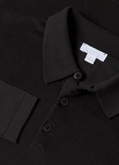Men's Long Sleeve Sea Island Cotton Knit Polo Shirt in Black