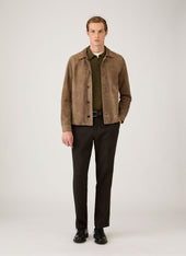 Men's Long Sleeve Sea Island Cotton Knit Polo Shirt in Deep Olive