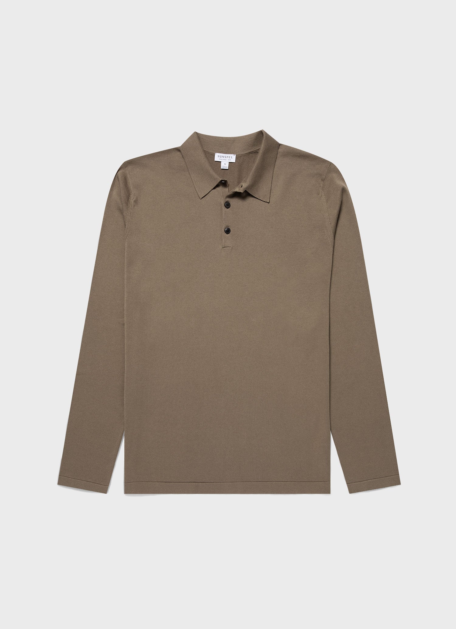 Men's Long Sleeve Sea Island Cotton Knit Polo Shirt in Dark Stone