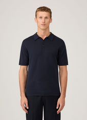 Men's Sea Island Cotton Knit Polo Shirt in Light Navy