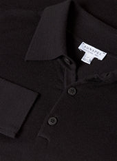 Men's Extra-Fine Merino Knitted Polo Shirt in Black