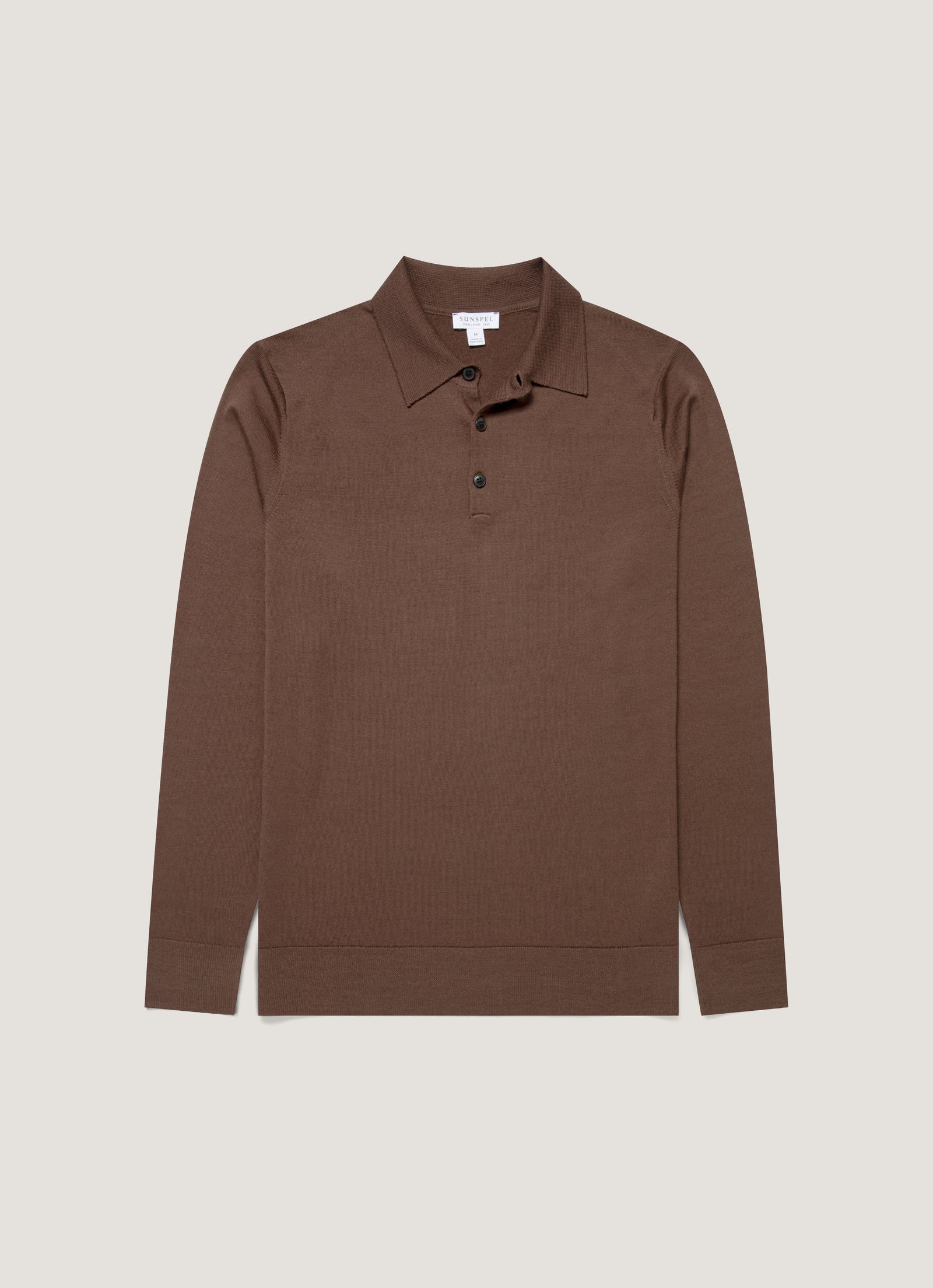 Men's Extra-Fine Merino Knitted Polo Shirt in Bark