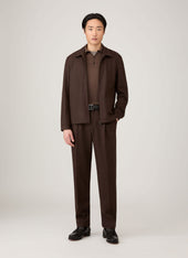 Men's Extra-Fine Merino Knitted Polo Shirt in Bark