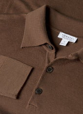 Men's Extra-Fine Merino Knitted Polo Shirt in Bark