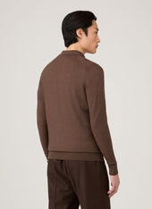 Men's Extra-Fine Merino Knitted Polo Shirt in Bark