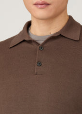 Men's Extra-Fine Merino Knitted Polo Shirt in Bark