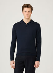 Men's Extra-Fine Merino Knitted Polo Shirt in Navy