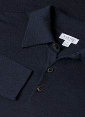 Men's Extra-Fine Merino Knitted Polo Shirt in Navy
