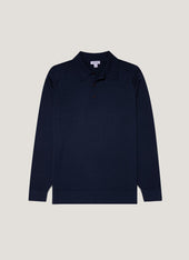 Men's Extra-Fine Merino Knitted Polo Shirt in Light Navy