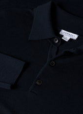 Men's Extra-Fine Merino Knitted Polo Shirt in Light Navy