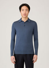 Men's Extra-Fine Merino Knitted Polo Shirt in Slate Blue