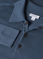 Men's Extra-Fine Merino Knitted Polo Shirt in Slate Blue