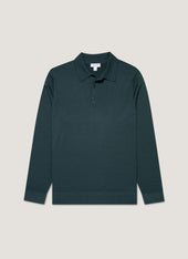 Men's Extra-Fine Merino Knitted Polo Shirt in Dark Petrol