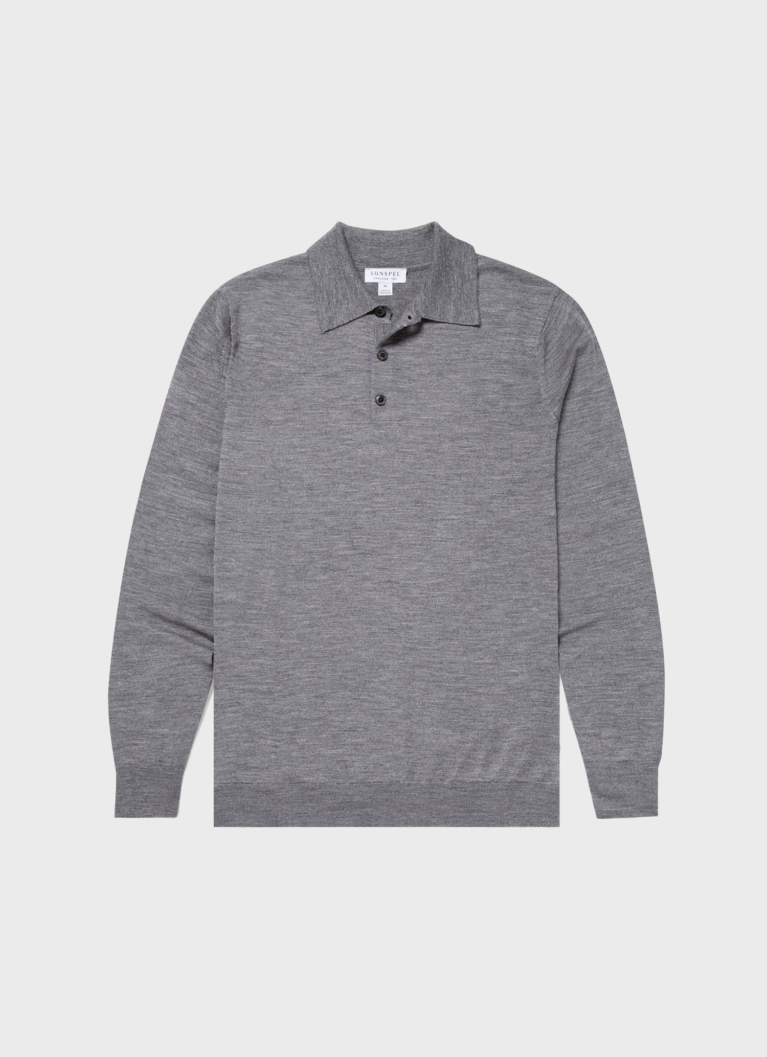 Men's Extra-Fine Merino Knitted Polo Shirt in Mid Grey Melange