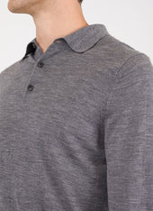 Men's Extra-Fine Merino Knitted Polo Shirt in Mid Grey Melange