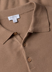 Men's Cotton Knit Polo Shirt in Dune