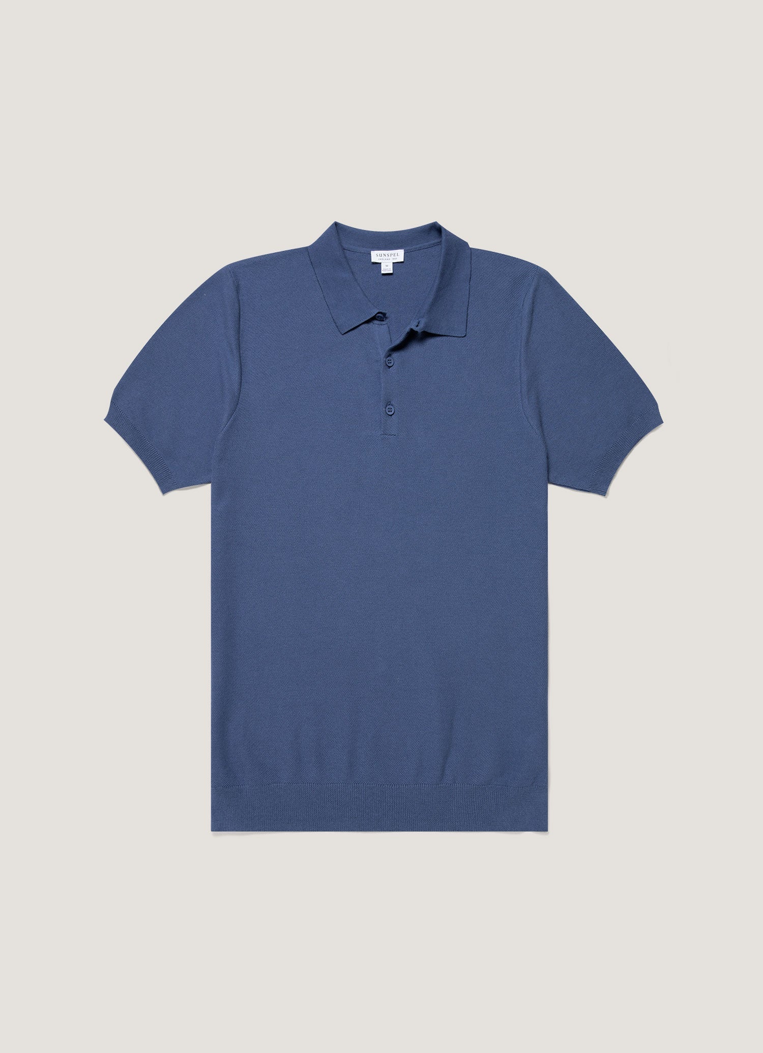 Men's Cotton Knit Polo Shirt in Soft Denim
