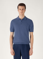 Men's Cotton Knit Polo Shirt in Soft Denim
