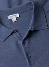 Men's Cotton Knit Polo Shirt in Soft Denim