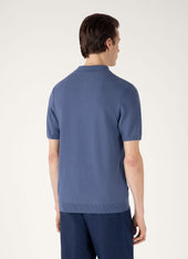 Men's Cotton Knit Polo Shirt in Soft Denim
