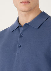 Men's Cotton Knit Polo Shirt in Soft Denim