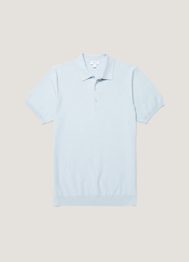 Men's Cotton Knit Polo Shirt in Pastel Blue