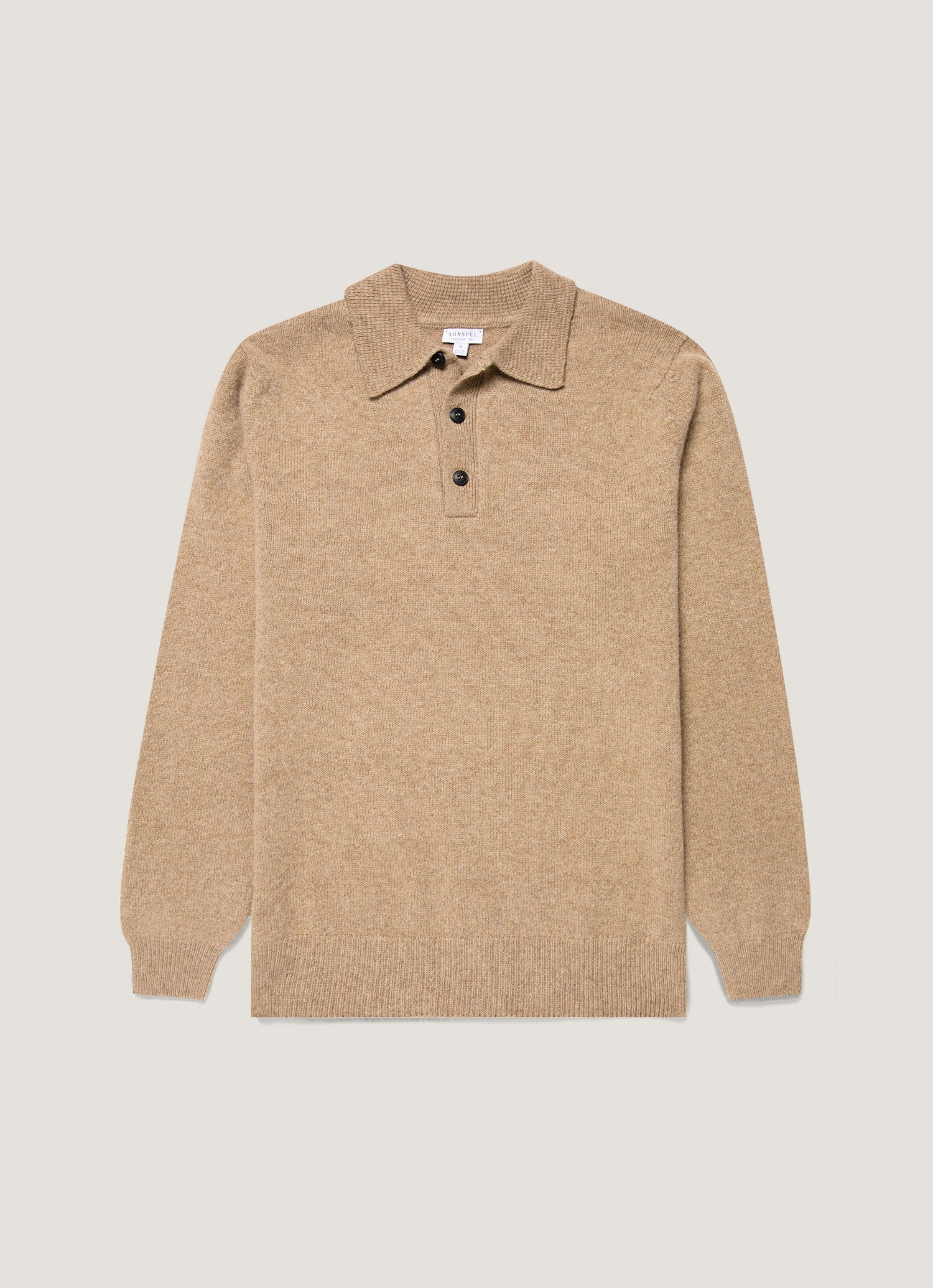 Men S Lambswool Knitted Polo Shirt In Sandstone