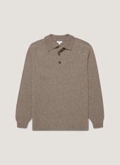Men's Lambswool Knitted Polo Shirt in Bark