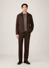 Men's Lambswool Knitted Polo Shirt in Bark