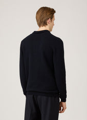 Men's Lambswool Knitted Polo Shirt in Dark Navy Mouline