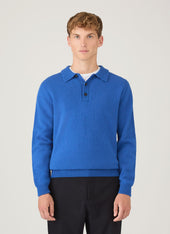 Men's Lambswool Knitted Polo Shirt in Cobalt