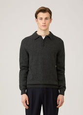 Men's Lambswool Knitted Polo Shirt in Dark Green Twist
