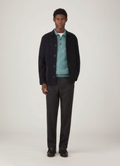 Men's Lambswool Knitted Polo Shirt in Steel Green