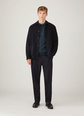 Men's Lambswool Knitted Polo Shirt in Dark Petrol Twist