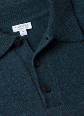 Men's Lambswool Knitted Polo Shirt in Dark Petrol Twist
