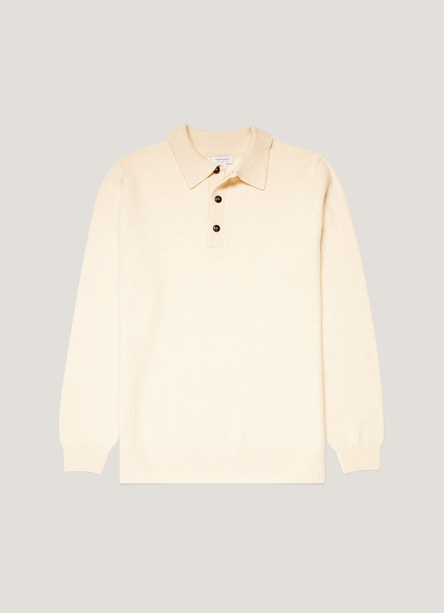 Men's Lambswool Knitted Polo Shirt in Ecru
