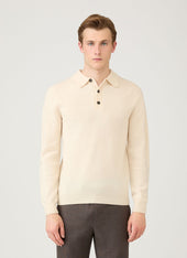 Men's Lambswool Knitted Polo Shirt in Ecru