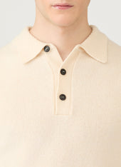 Men's Lambswool Knitted Polo Shirt in Ecru