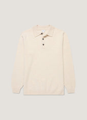 Men's Lambswool Knitted Polo Shirt in Oatmeal Melange