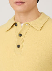 Men's Lambswool Knitted Polo Shirt in Dusty Yellow
